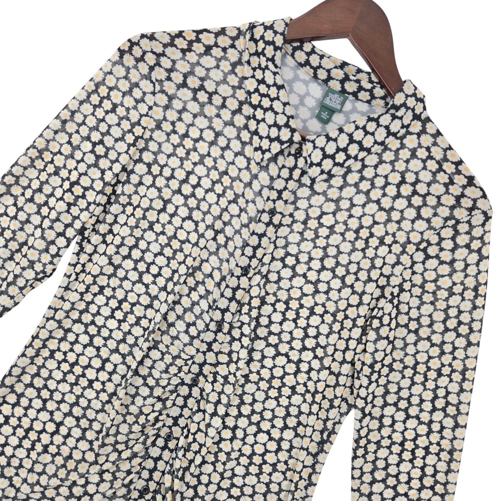 Wild Fable SMALL Daisy Sheer Mesh Button Front Mini Dress Women Retro Grunge